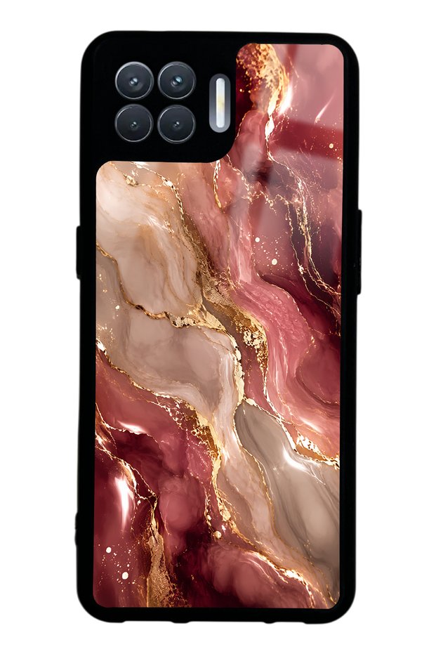 Oppo Reno 4 Lite Burgundy Gold Marble Design Glossy Phone Case