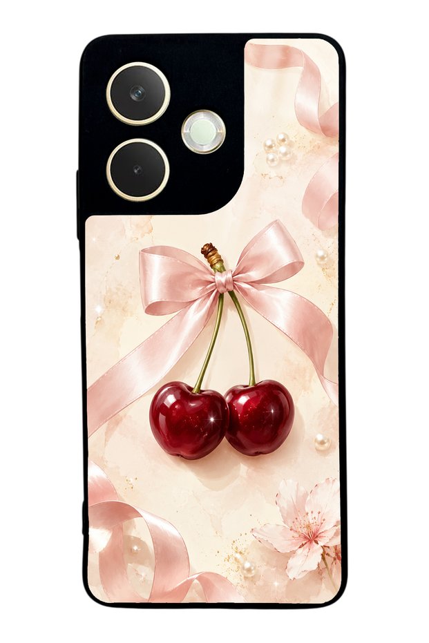 Oppo A5 Pro Glossy Phone Case with Cherry Pearl Ribbon Design