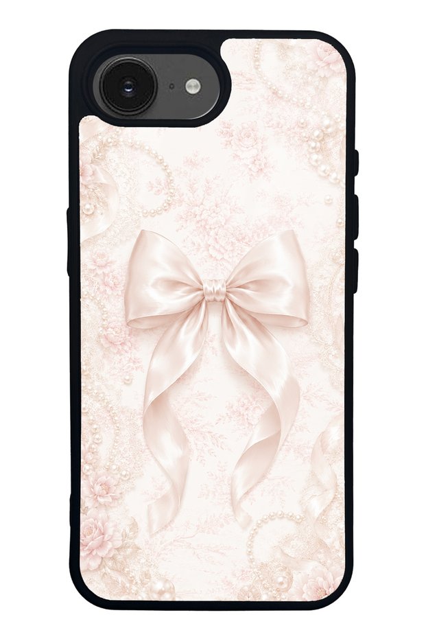 iPhone 16E Glossy Phone Case with Blush Pearl Bow Design