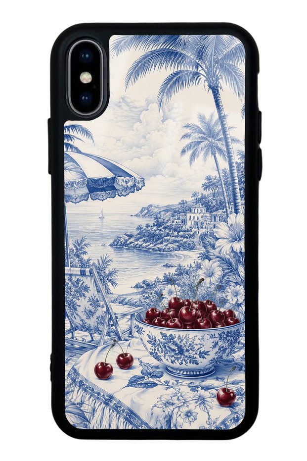 iPhone XS Max Blue Porcelain Cherry Coast Design Glossy Phone Case