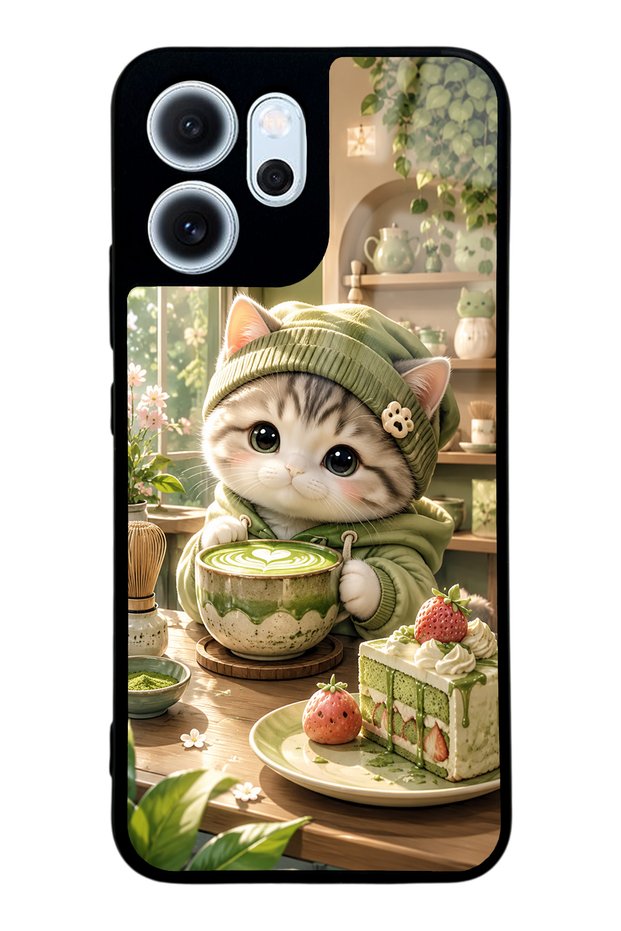 Oppo Reno 14F Matcha Kitty Café Design Glossy Phone Case