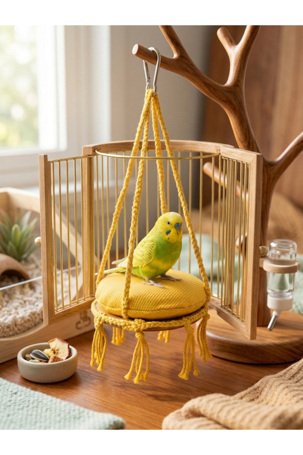 Pet Swing - Hamster and Budgie Bed with Yellow Cushion
