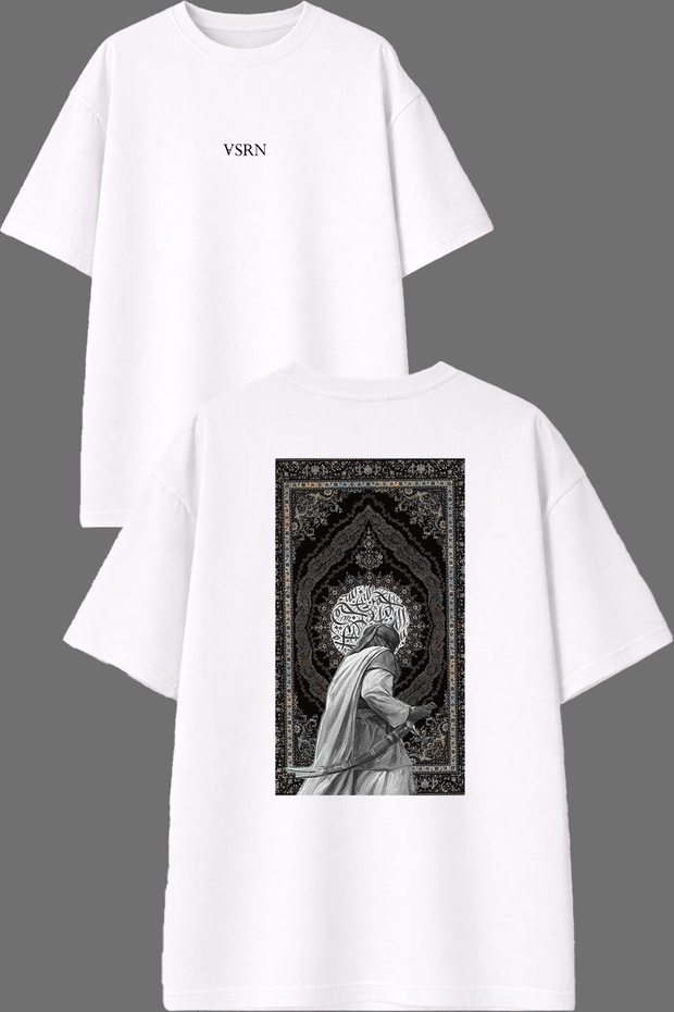 Ethnic Ali Halı Design Back Printed White Oversize T-Shirt