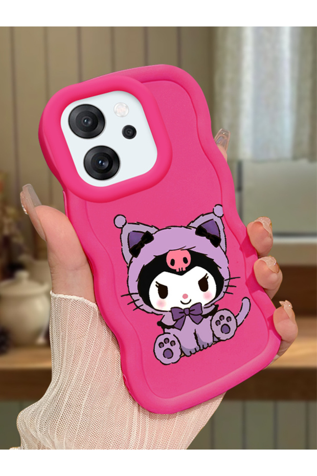 Oppo Reno 14F Compatible Case Camera Protector Red Silicone Couple Phone Case Kuromi Pattern