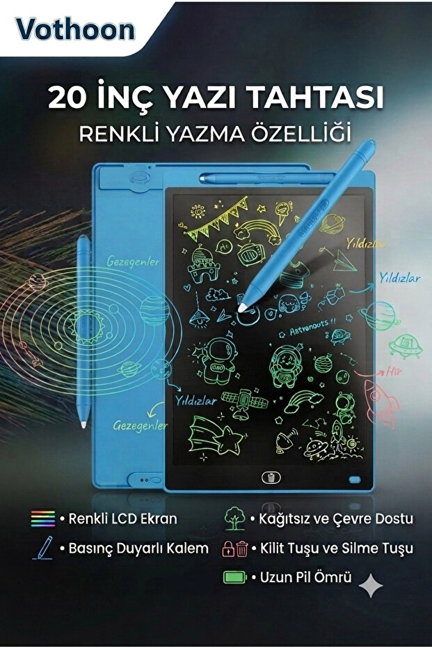 20 بوصة، لوح رسم رقمي ملون بشاشة LCD، لوح كتابة، لوح تعليمي لكتابة الملاحظات، أزرق