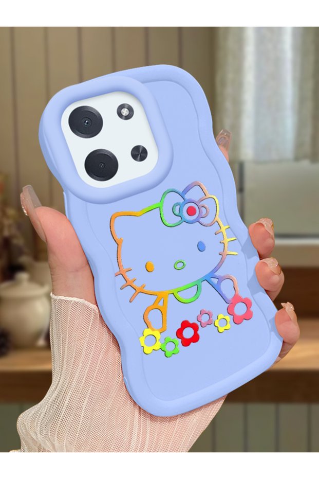 Poco C85 Compatible Case Camera Protector Blue Silicone Couple Phone Case Kitty Pattern