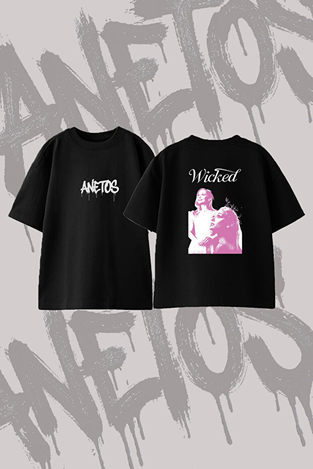 Wicked Film Design Back Printed Cotton Black Oversize T-Shirt
