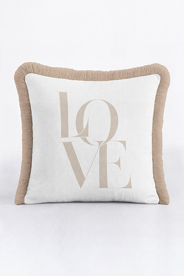 Letter Themed Love Patterned Fringed Pillowcase - Stylish Romantic Nordic Cream Tassel Throw Pillow Cover