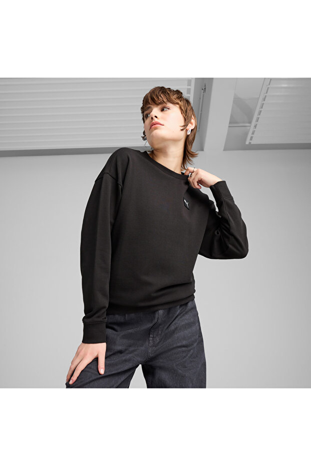 سويت شيرت نسائي أسود من Elevated Essentials Comfort Crew