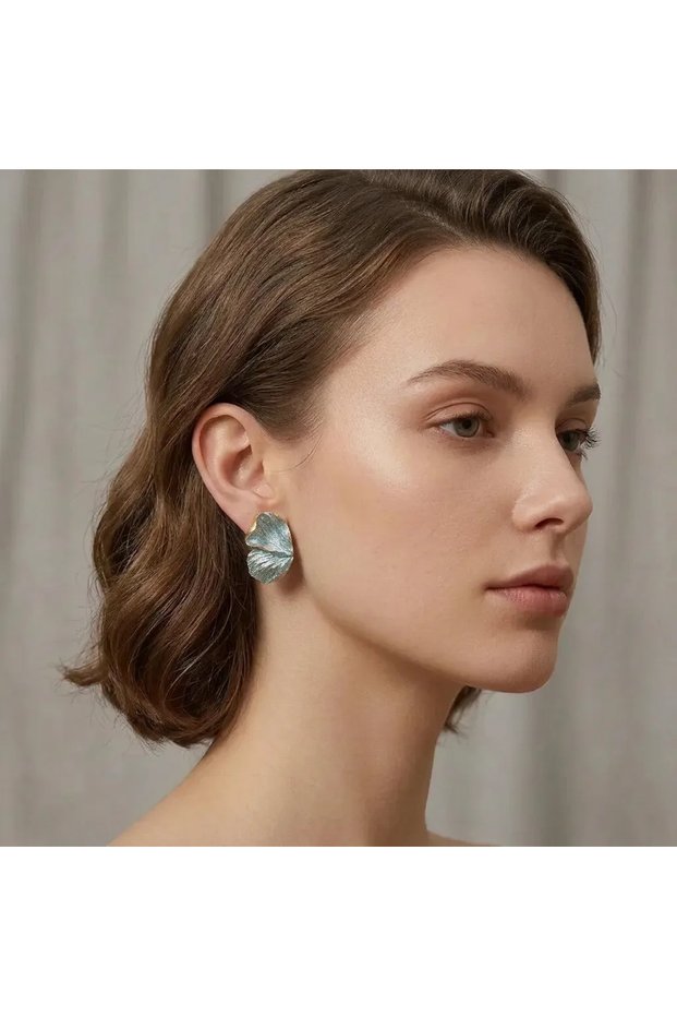 Vintage Leaf Textured Double Color Earrings | Gold & Silver Detailed Women's Earrings