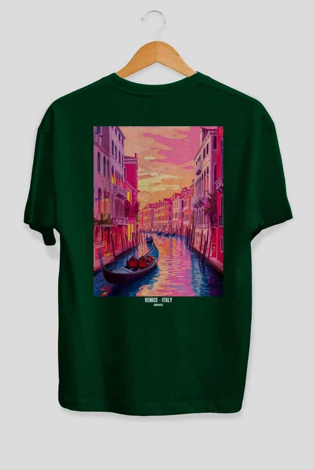 Venice Italy Green Oversize Country City Back Printed Unisex T-Shirt 100% Cotton Premium
