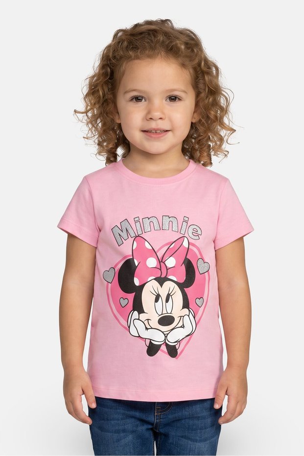 Toddlers Girl Crew Neck Short Sleeve Micky Minnie Print T-Shirt, Pink