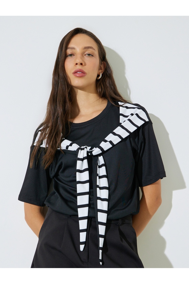 Black Striped Overlay Oversized Knit Top