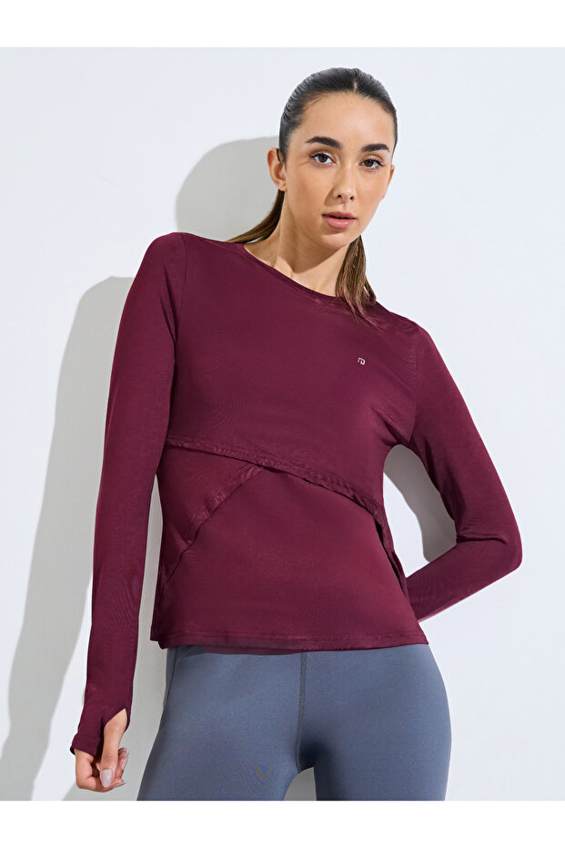 Burgundy Logo Back Reflective Detail Asymmetric Hem Top