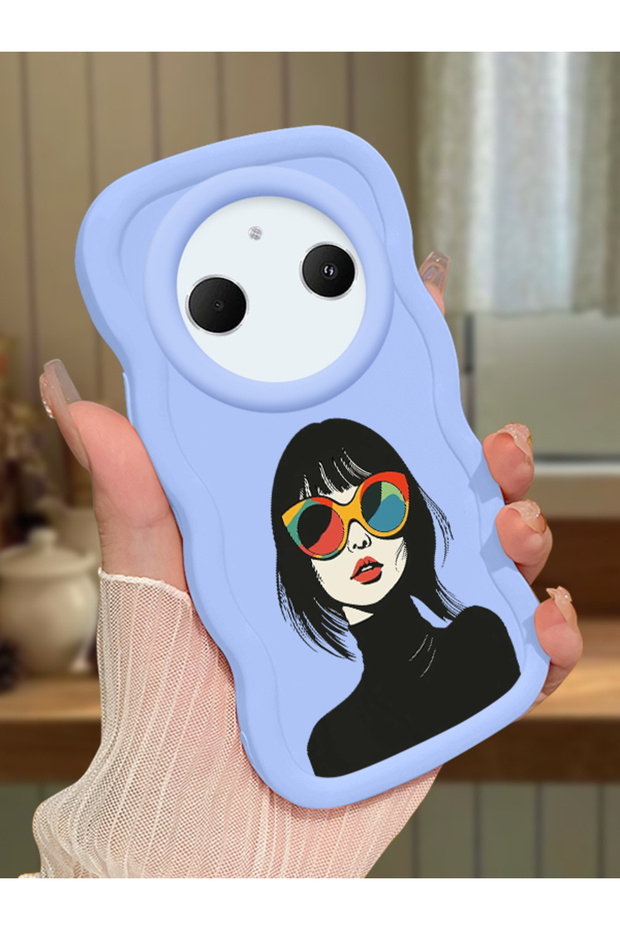 Redmi A3 Pro Compatible Case Camera Protector Blue Silicone Couple Phone Case Girl Pattern