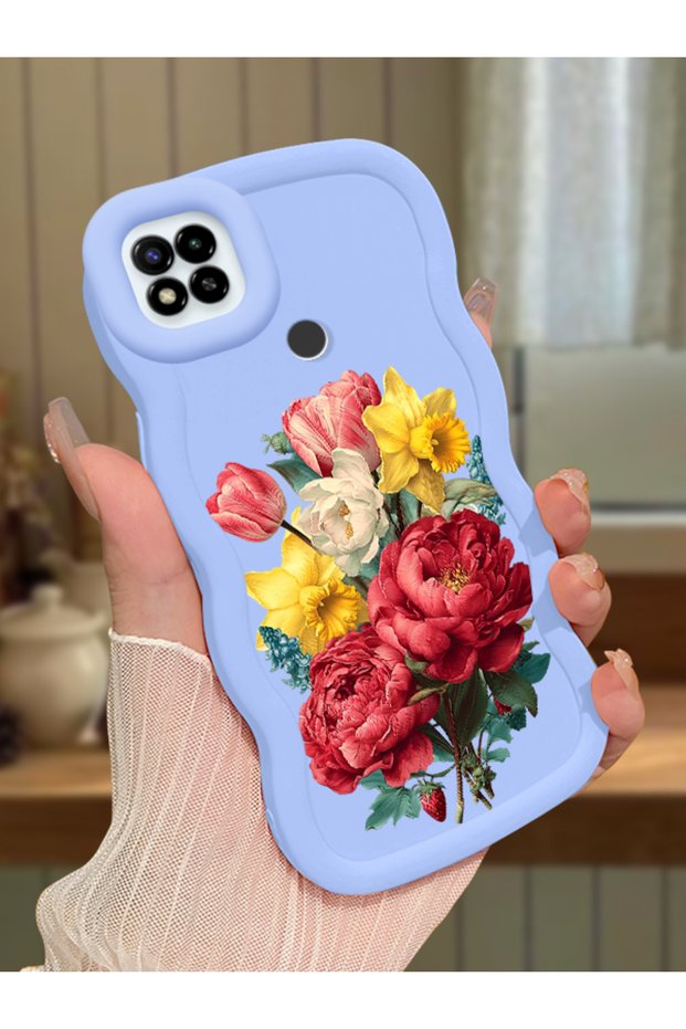 Poco C31 Compatible Case Camera Protector Blue Silicone Couple Phone Case Floral Pattern