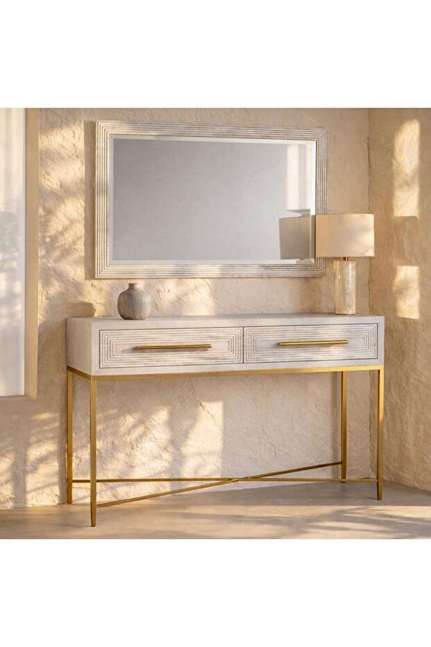 SOVANTI 2-DRAWER CONSOLE WITH MIRROR - BEIGE