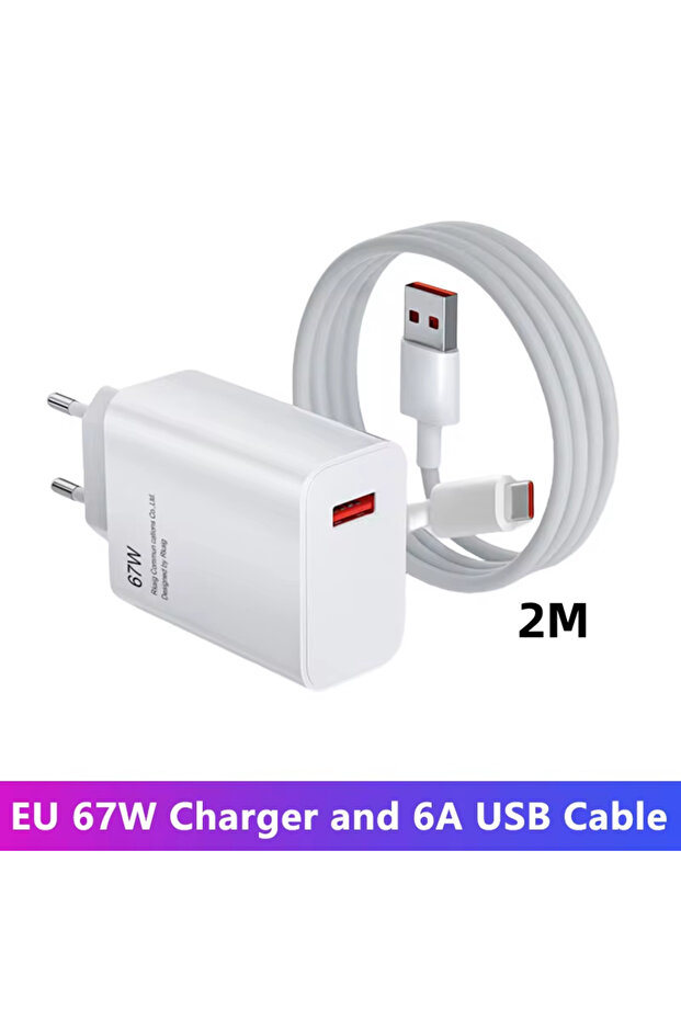 EU Plug and 2m Cable 67W 6A USB Fast Charger For 14 13 12 11 Ultra Redmi Note 13 12T Pro POCO X5 X4