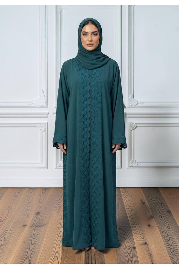 Scalloped Embroidery Open Abaya | Nida Fabric-866