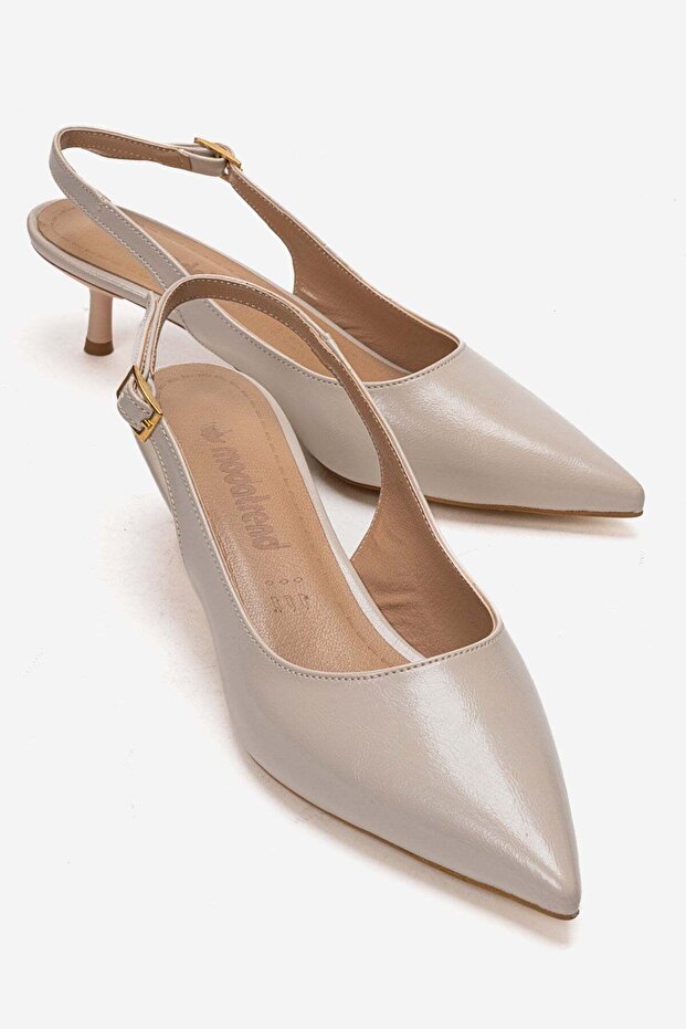 Women's Thin Heeled Open Back Pointed Toe Heeled Shoes Ten Kirişik