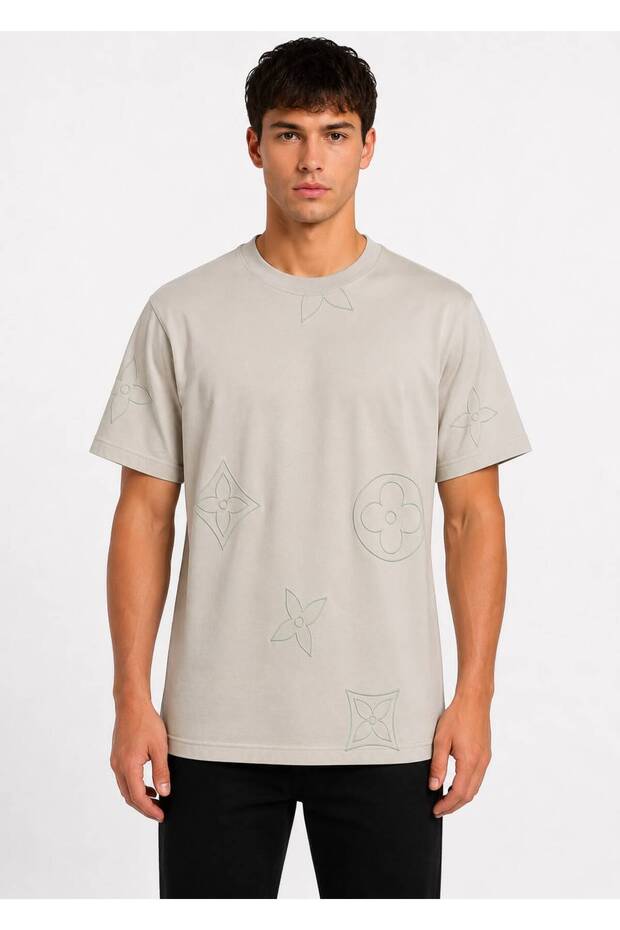 100% Cotton Regular Fit Crew Neck Short Sleeve Embossed Printed Men's T-Shirt