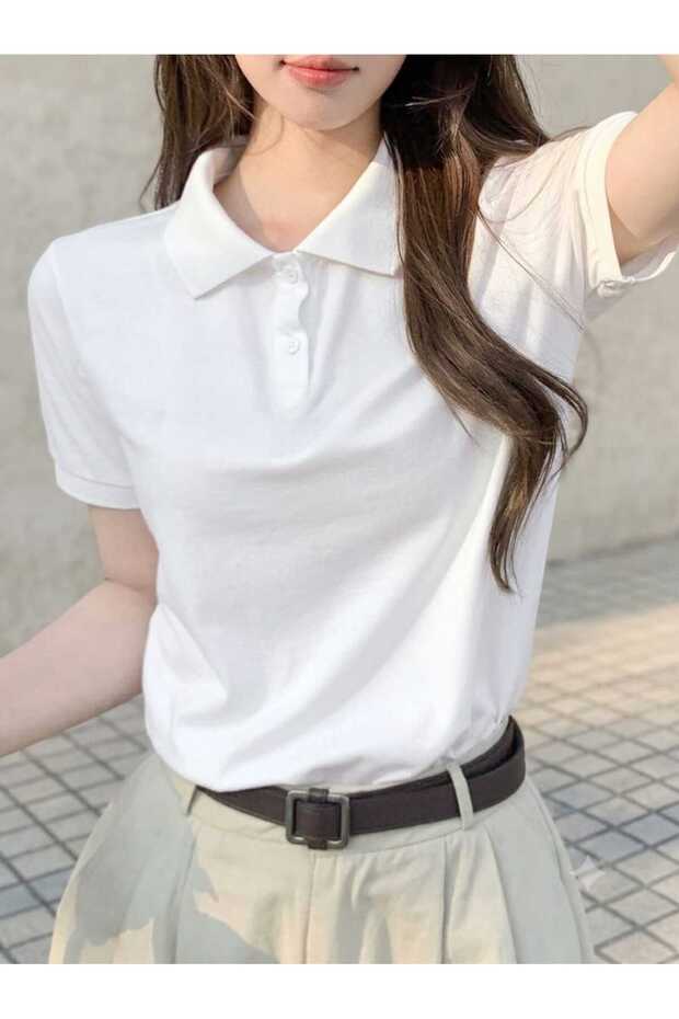 Women's Basic Fit Lycra Polo Neck T-Shirt