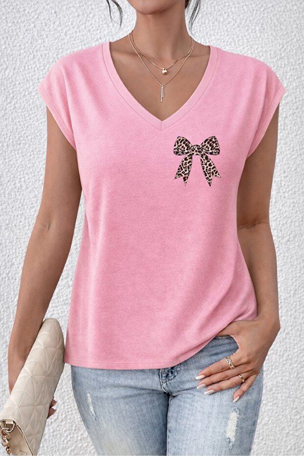 Women's Mix Printed V-Neck Sleeveless Regular Fit Comfortable T-Shirt