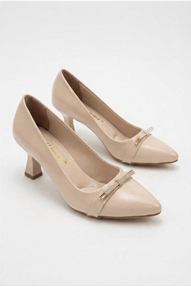 83541 Yanki Comfortable Stone Buckle Accessory 6 cm Heel Height Pointed Toe Women's Shoes