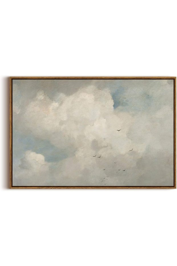 Large Framed Wall Art Vintage Landscape Sky Cloud Birds Canvas with Outer Frame (60x80 cm)