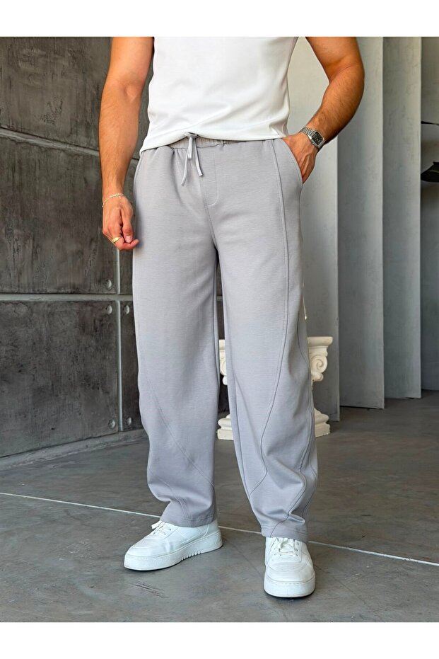 Side Strip Detail Design Dubble Face Fabric Baggy Tracksuit A-Ice Grey
