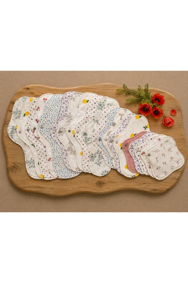 Washable Natural Women's Pads 20-Pack Mixed 100% Cotton (5S+5M+5L+5Xl)