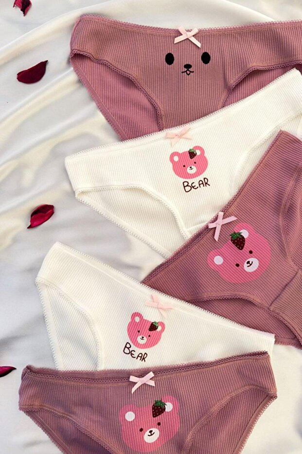 Teddy Bear Printed 5-Piece Women's Slip Panties Set