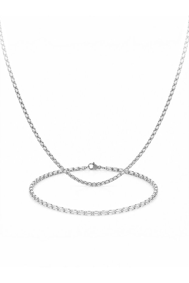 Men's Silver Color Thin Albanian Chain Necklace and Bracelet Set 316L Stainless Steel