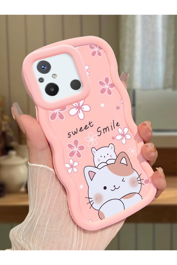 Poco C55 Compatible Case Camera Protector Pink Silicone Couple Phone Case Cat Pattern