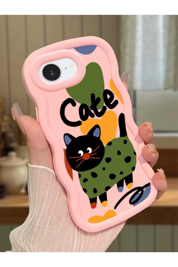 iPhone 17E Compatible Case Camera Protector Pink Silicone Couple Phone Case Cat Pattern