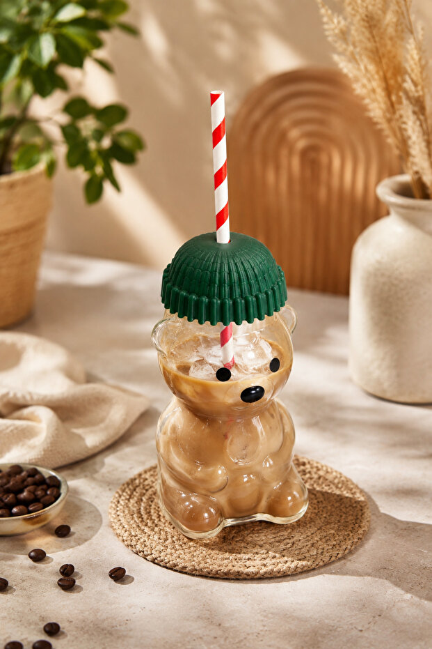 Brewbear Glass Barista Cold Drink Cup with Teddy Bear 550 ml
