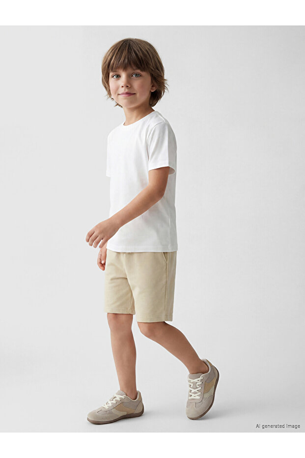 Two Mt Shop Quality Lcw Kids Beige 2 Thread Plain Standard & Regular Boys' Shorts