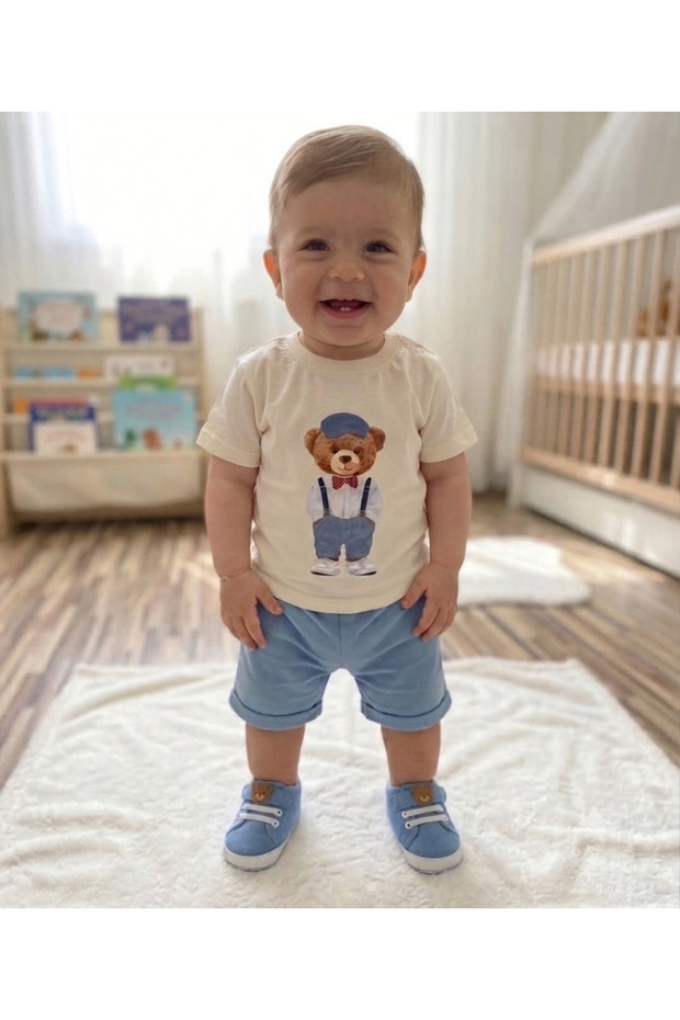 Bear Printed Shirt and Shorts Summer Baby Boy Set
