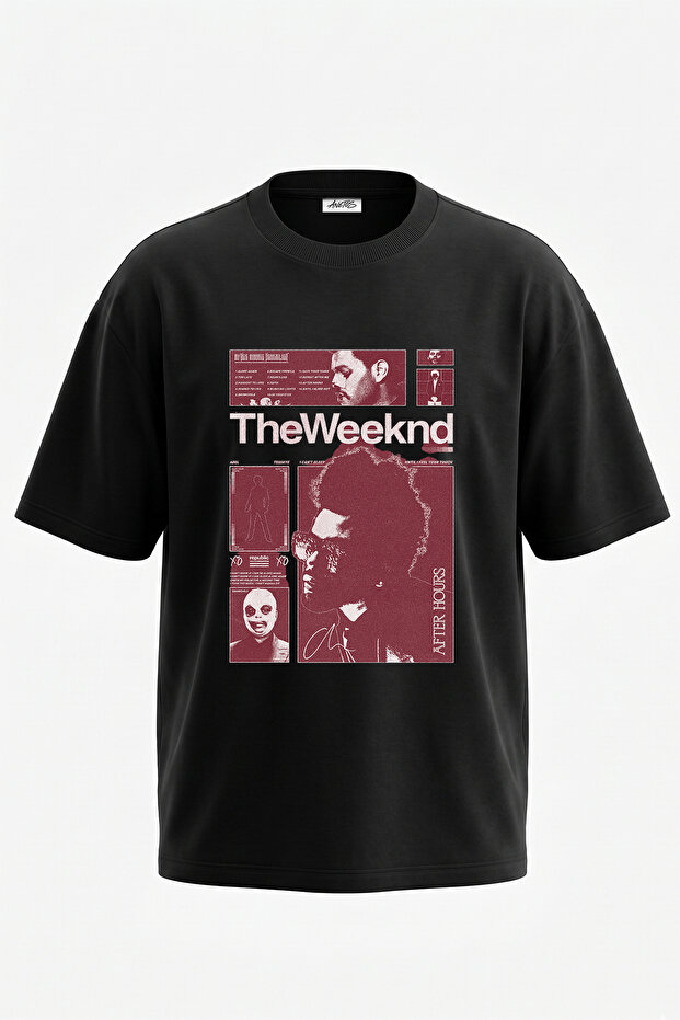تي شيرت أسود كبير الحجم مطبوع بتصميم The Weeknd_29