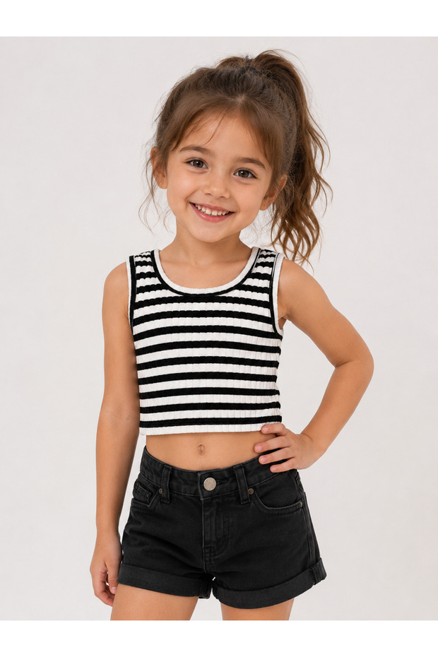 Girl's Striped Cotton Strappy Crop Bady