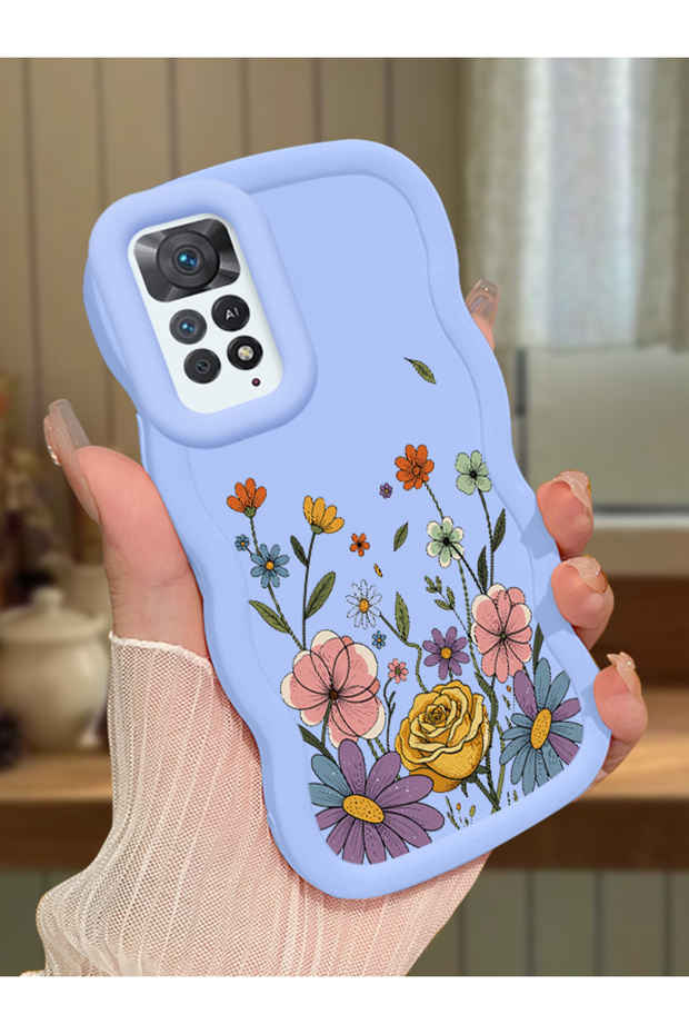 Redmi Note 11 Pro 5g Compatible Case Camera Protector Blue Silicone Couple Phone Case Floral Pattern