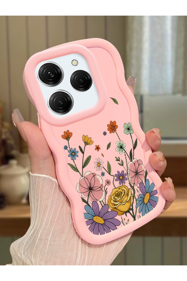 Tecno Spark 20 Pro Compatible Case Camera Protector Pink Silicone Couple Phone Case Floral Pattern