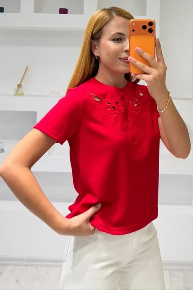 Soft Touch Modal Fabric Embroidered Laser Cut T-Shirt