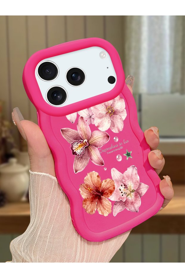 iPhone 17/18 Pro Max Compatible Case with Camera Protection Red Silicone Couple Phone Case with Floral Pattern