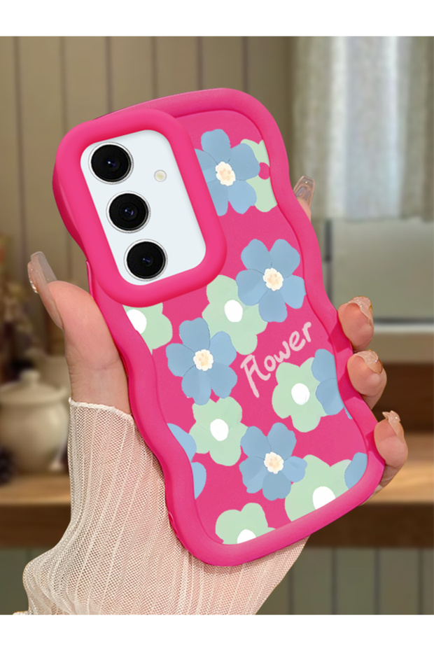 Samsung Galaxy S24 Fe Compatible Case Camera Protector Red Silicone Couple Phone Case Floral Pattern
