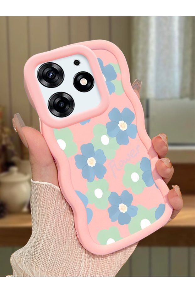 Tecno Spark 10 Pro Compatible Case Camera Protector Pink Silicone Couple Phone Case Floral Pattern