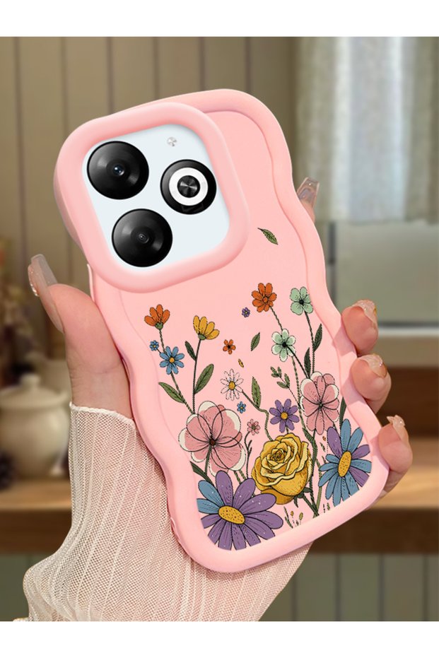 Infinix Hot 40I Compatible Case Camera Protector Pink Silicone Couple Phone Case Floral Pattern