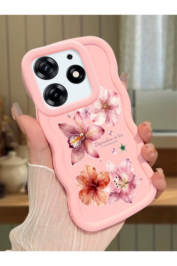 Tecno Spark 10 Pro Compatible Case Camera Protector Pink Silicone Couple Phone Case Floral Pattern