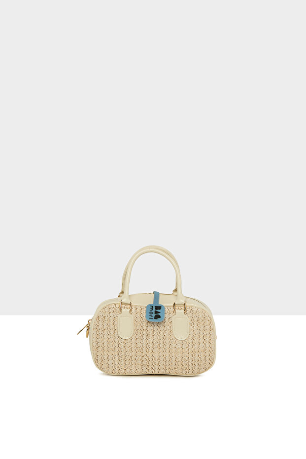 Cream Women's Straw Decorated Cylinder Bag M000008800