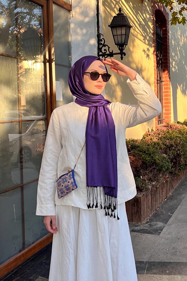 Double-Sided Silk Shawl Dark Purple
